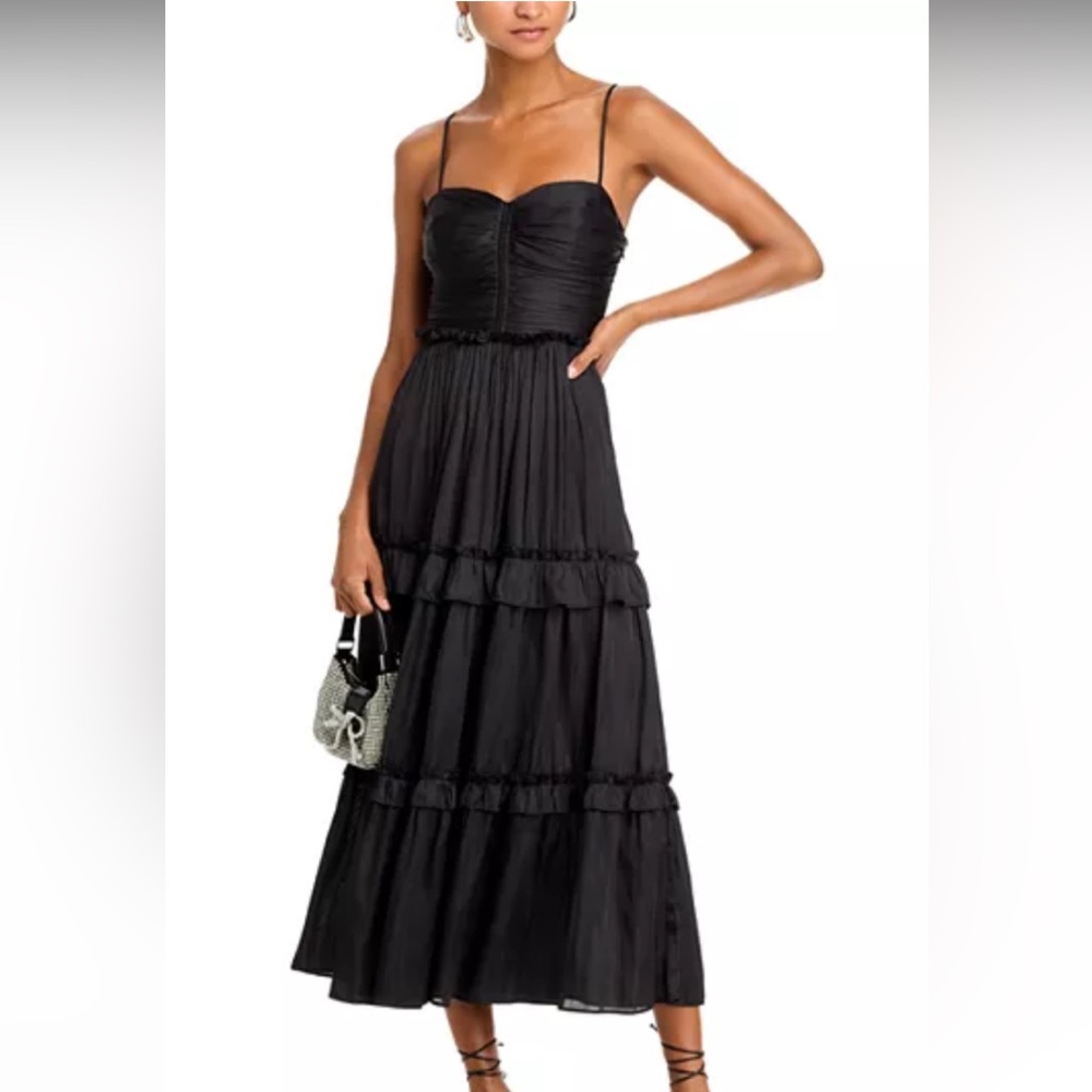 AQUA - Navy Blue Ruched Ruffled Dress